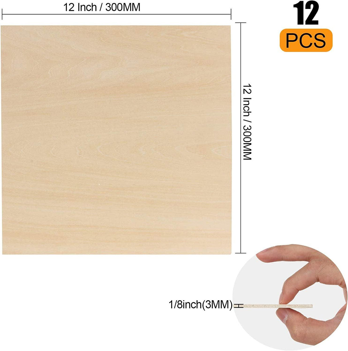 12 Pack Basswood Sheets 1/8 X 11.8 X 11.8 Inch Plywood Board, Thin Natural Unfinished Wood WoodArtSupply