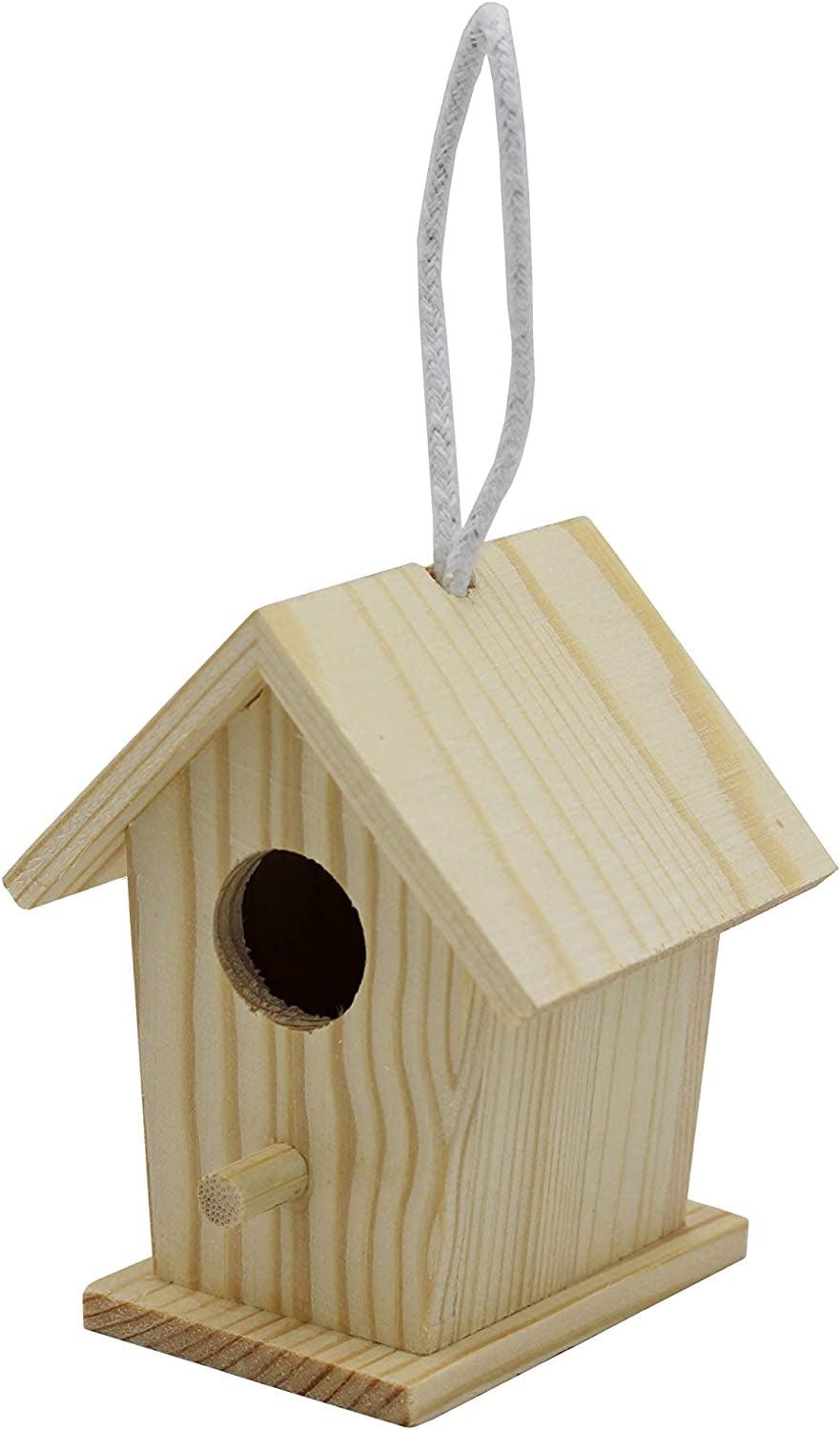 12-Pack of Mini Wooden Bird Houses to Paint, with Hanging Cords, Unfinished DIY Design Your Own WoodArtSupply