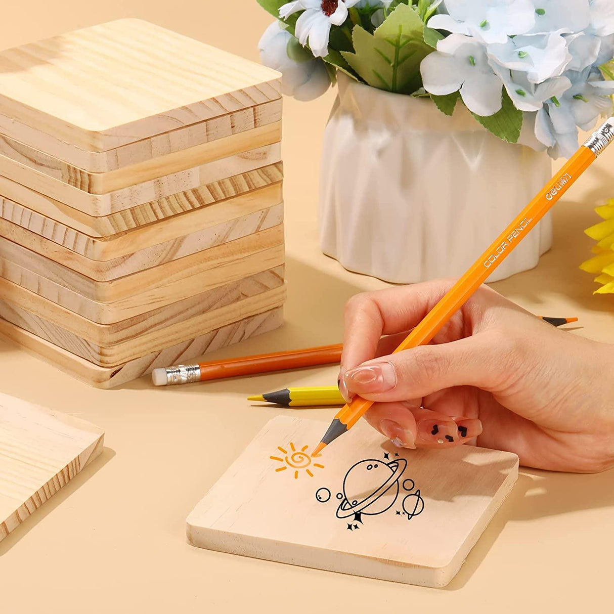 12 Pack Unfinished Wood Coasters 4" Slices for Nature Crafts Blank Kit for DIY Painting Wood Engraving WoodArtSupply