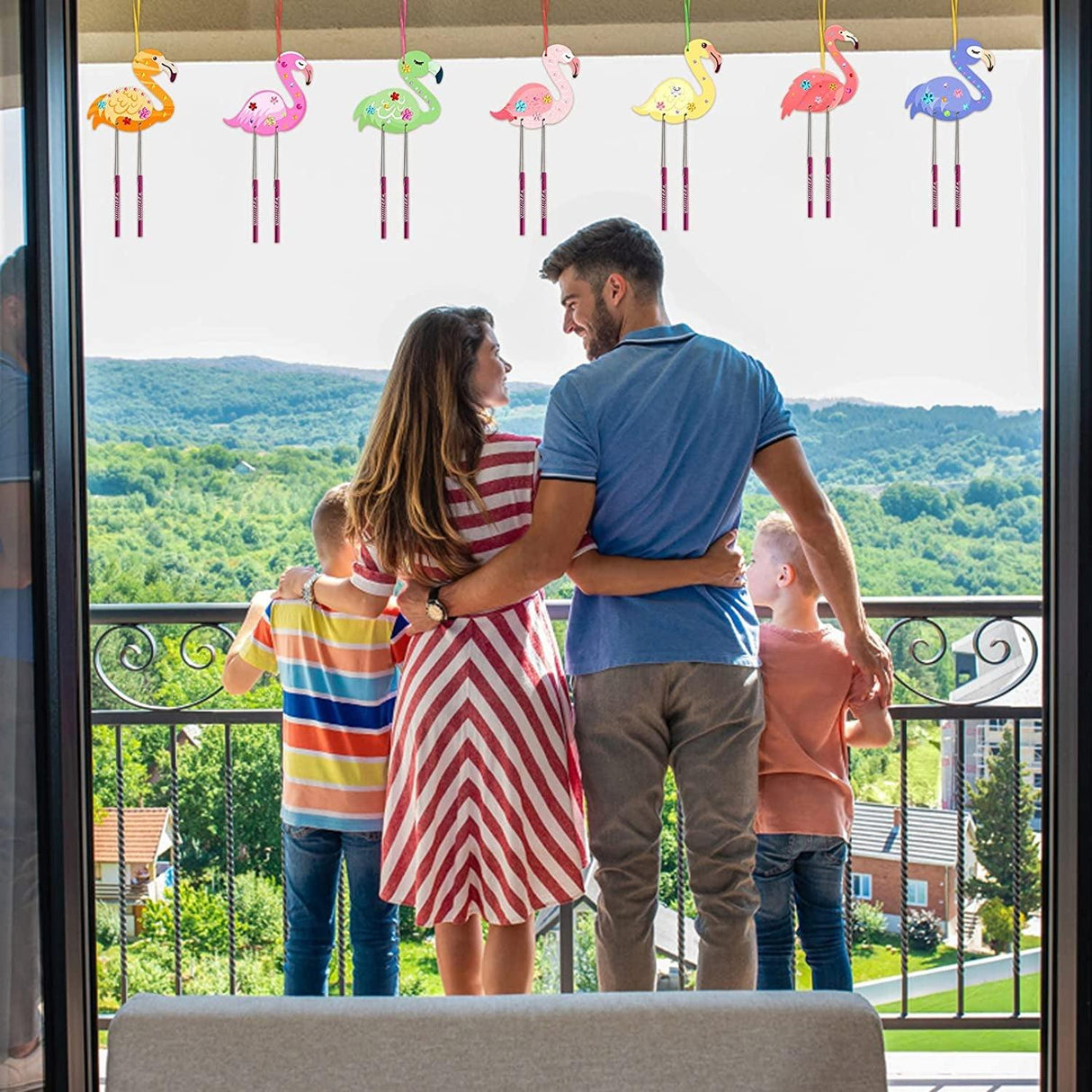 Flamingo DIY Wind Chime Craft Kit for Kids - 12 Pack Wooden Arts and Crafts Set WoodArtSupply