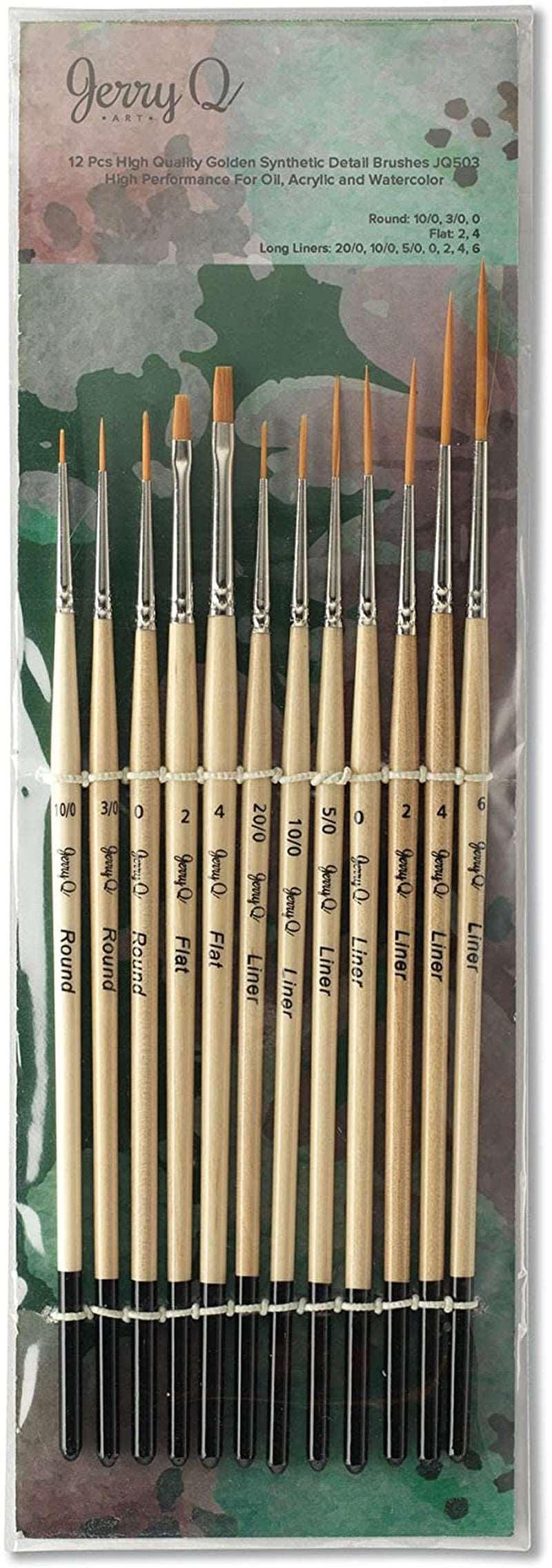 12 Pcs Detail Paint Brushes, Golden Synthetic Hair, High Performance for Oil, Acrylic and Watercolor WoodArtSupply