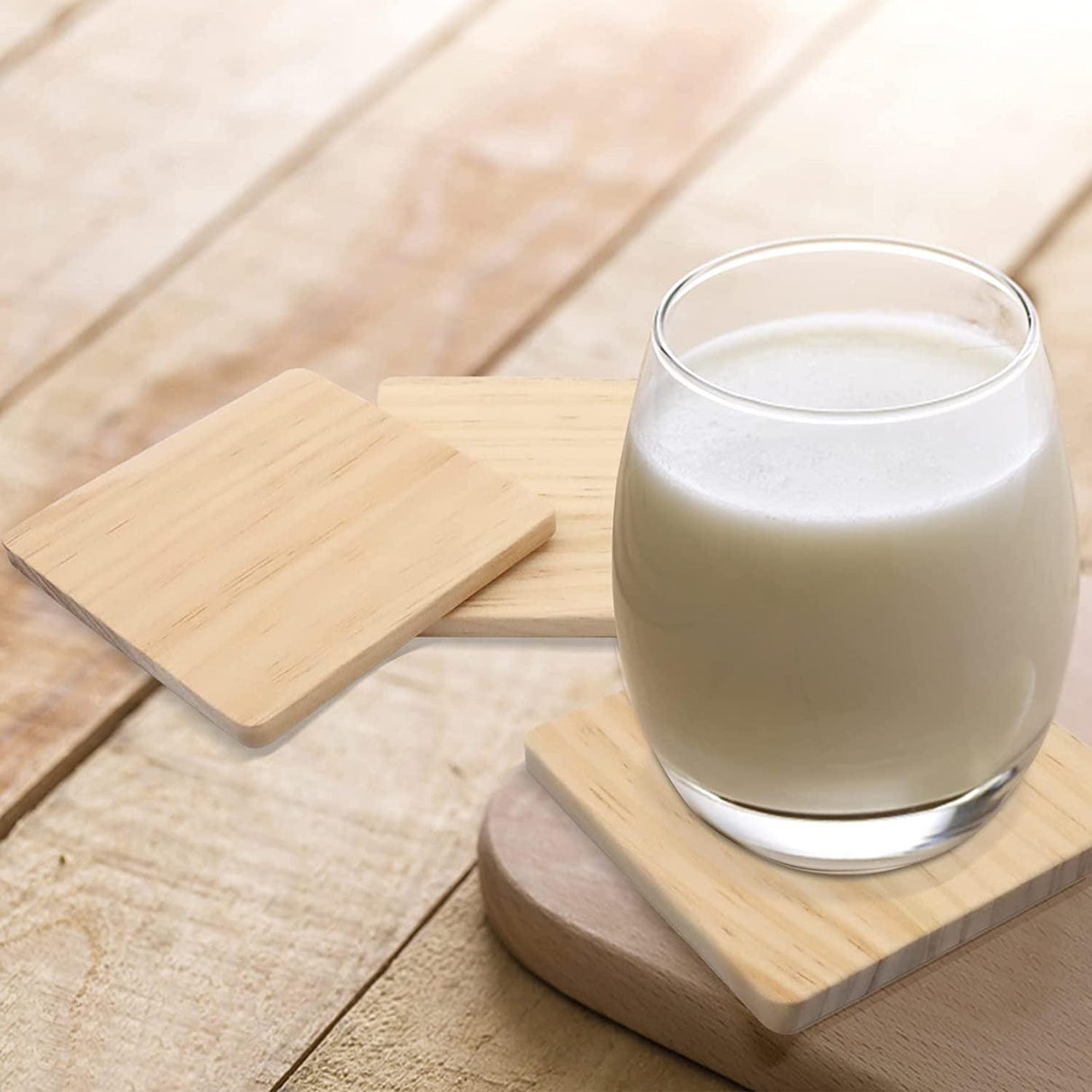 12 PCS Unfinished Square Wood Coasters 4 Inch Blank Wooden Crafts with Non-Slip Silicon Dots for DIY Stained Engraving WoodArtSupply