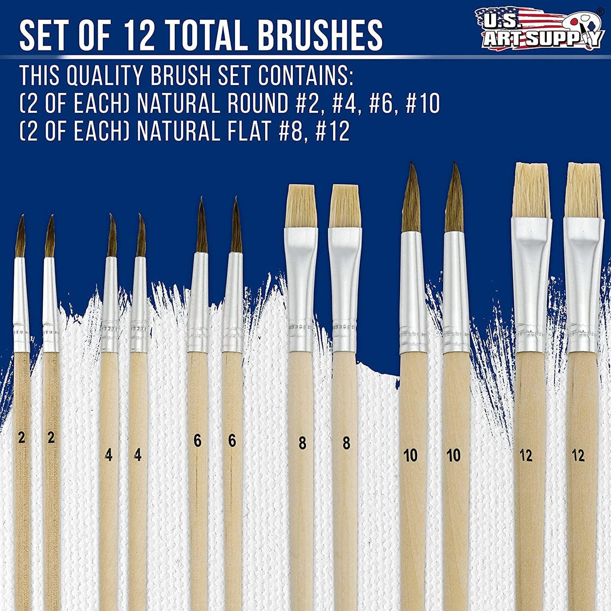 12-Piece Artist Paint Brush Set with 9" X 12" Wood Painting Palette round & Flat Bristle Paintbrushes WoodArtSupply
