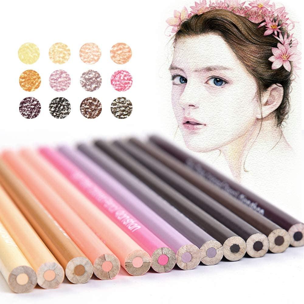 12 Skin Tones Colored Pencils Oil Based Pre-Sharpened Drawing Pencils WoodArtSupply