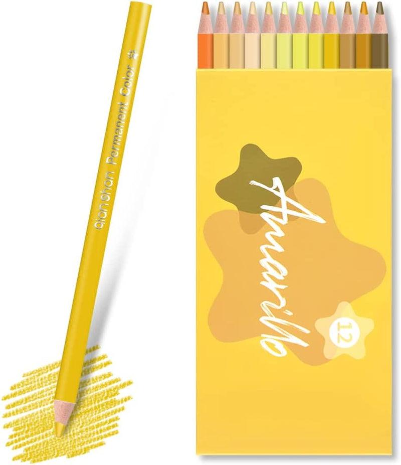 12 Yellow Colored Pencils Oil Based Pre-Sharpened Wooden Colored Pencil Set WoodArtSupply