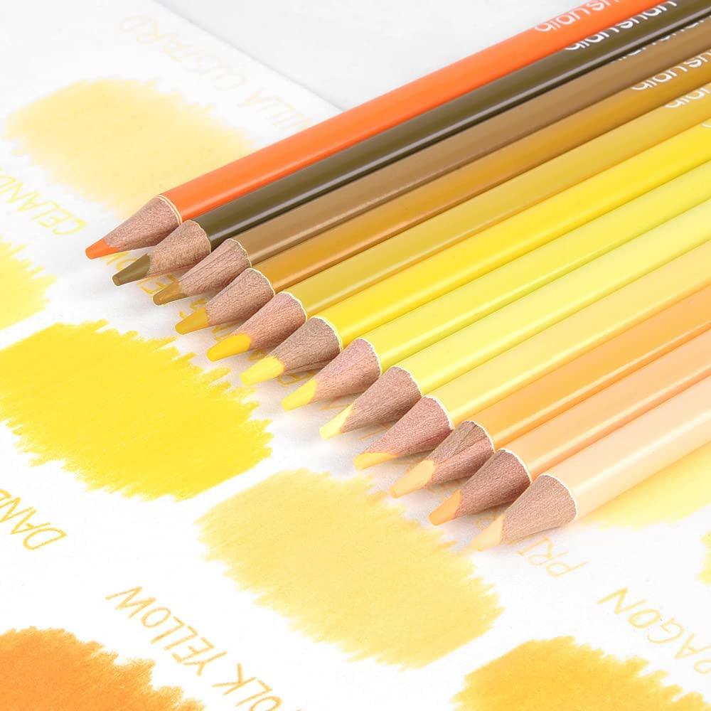 12 Yellow Colored Pencils Oil Based Pre-Sharpened Wooden Colored Pencil Set WoodArtSupply