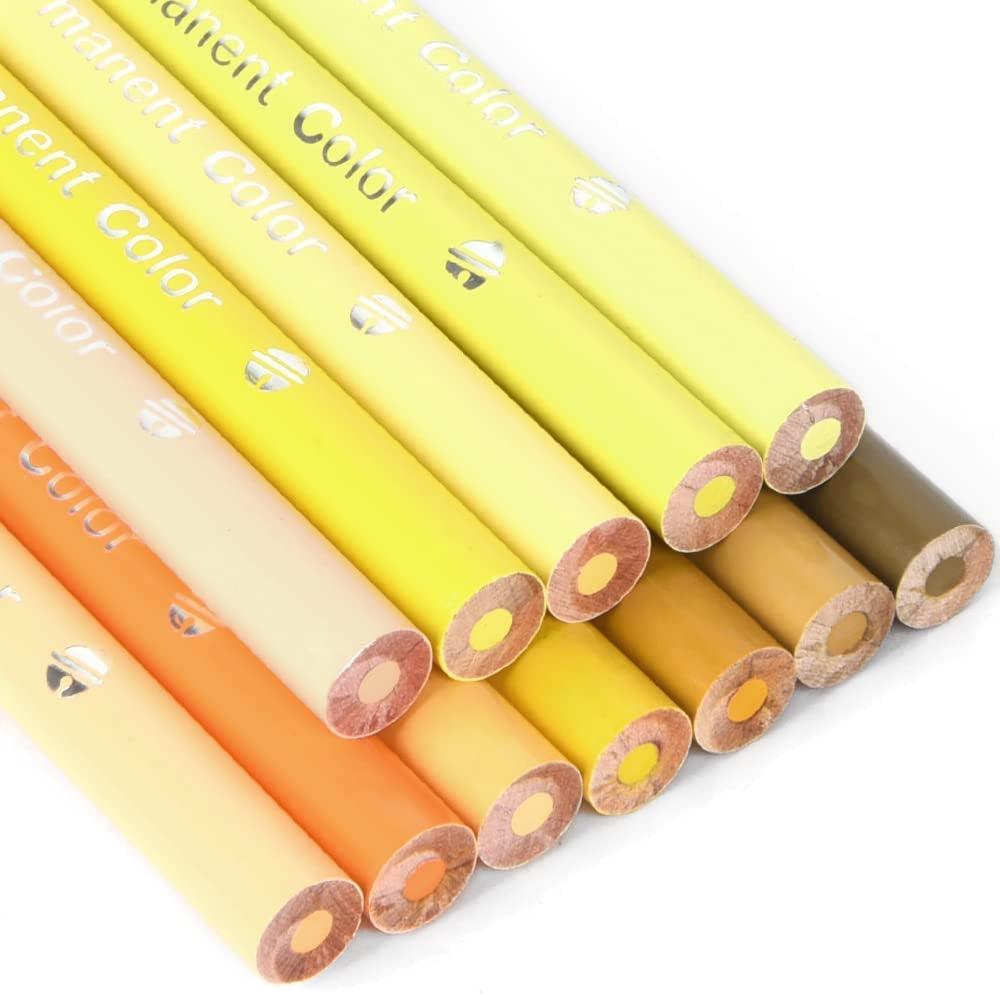 12 Yellow Colored Pencils Oil Based Pre-Sharpened Wooden Colored Pencil Set WoodArtSupply