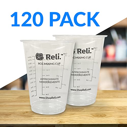 (120 Pcs - Bulk Value) Reli. 8 oz Paint Mixing Cup/Resin Mixing Cups | Disposable Measuring Cups | Clear Plastic Mixing Cups for Paint, Epoxy Resin, Reli.