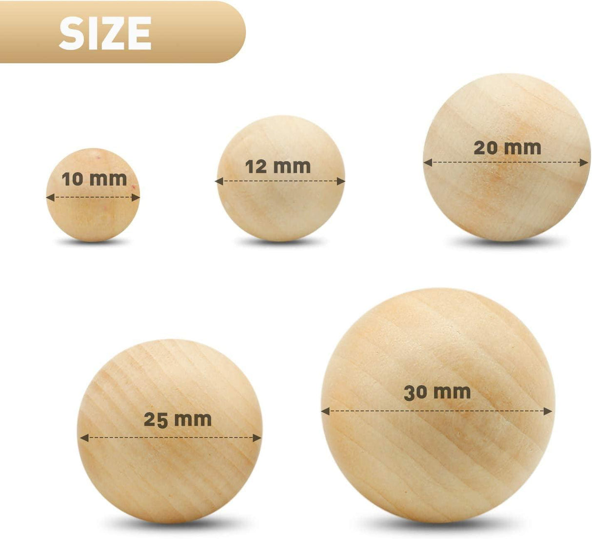 122 Pieces round Wood Balls Unfinished Wooden Balls Natural Craft Balls for DIY Projects Jewelry Making Arts Design, 5 Sizes WoodArtSupply