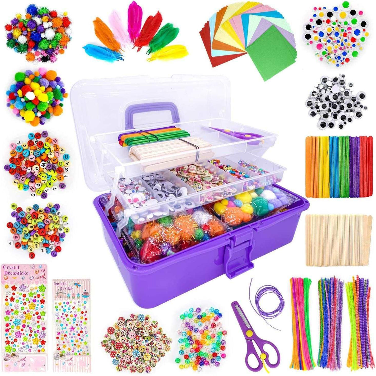 1405 Pcs Art and Craft Supplies for Kids, Toddler DIY Craft Art Supply Set Included Pipe Cleaners, Pom Poms, Feather WoodArtSupply