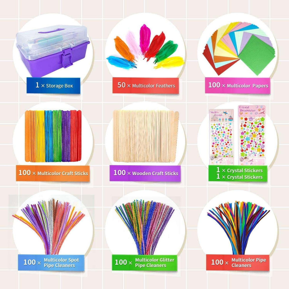 1405 Pcs Art and Craft Supplies for Kids, Toddler DIY Craft Art Supply Set Included Pipe Cleaners, Pom Poms, Feather WoodArtSupply