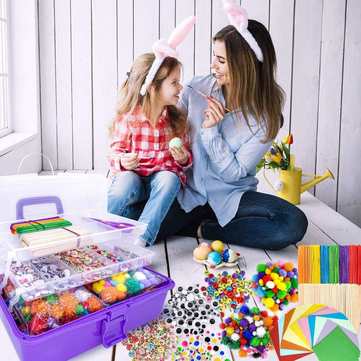 1405 Pcs Art and Craft Supplies for Kids, Toddler DIY Craft Art Supply Set Included Pipe Cleaners, Pom Poms, Feather WoodArtSupply