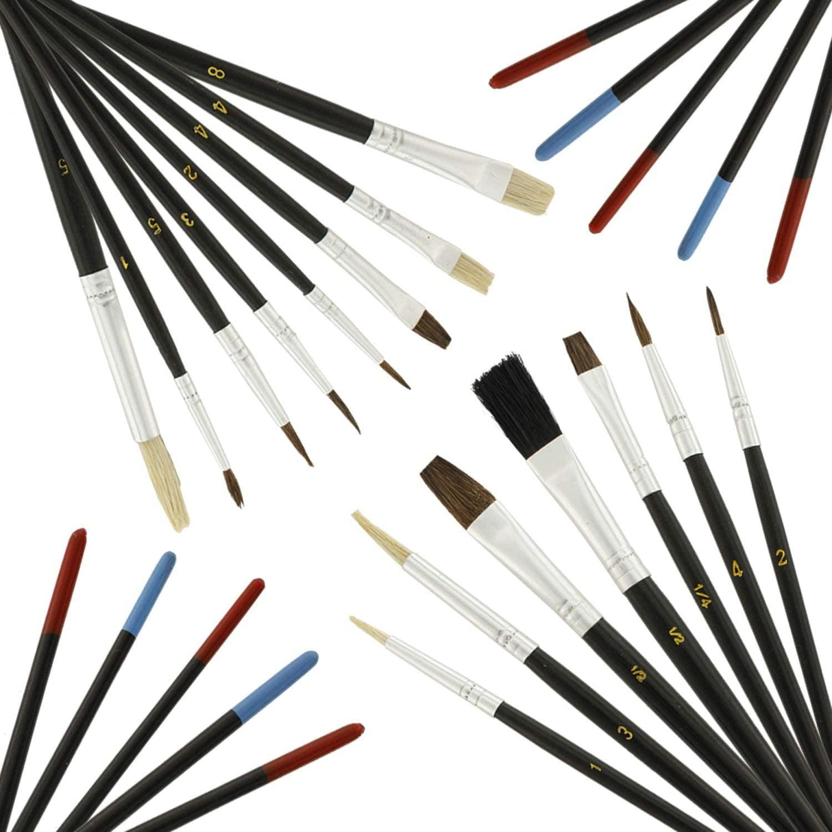 15pc Multi-Purpose Artist Paint Brush Set Pony round and Flat Bristles Canvas, Paper, Wood Watercolor, Acrylic, Oil WoodArtSupply