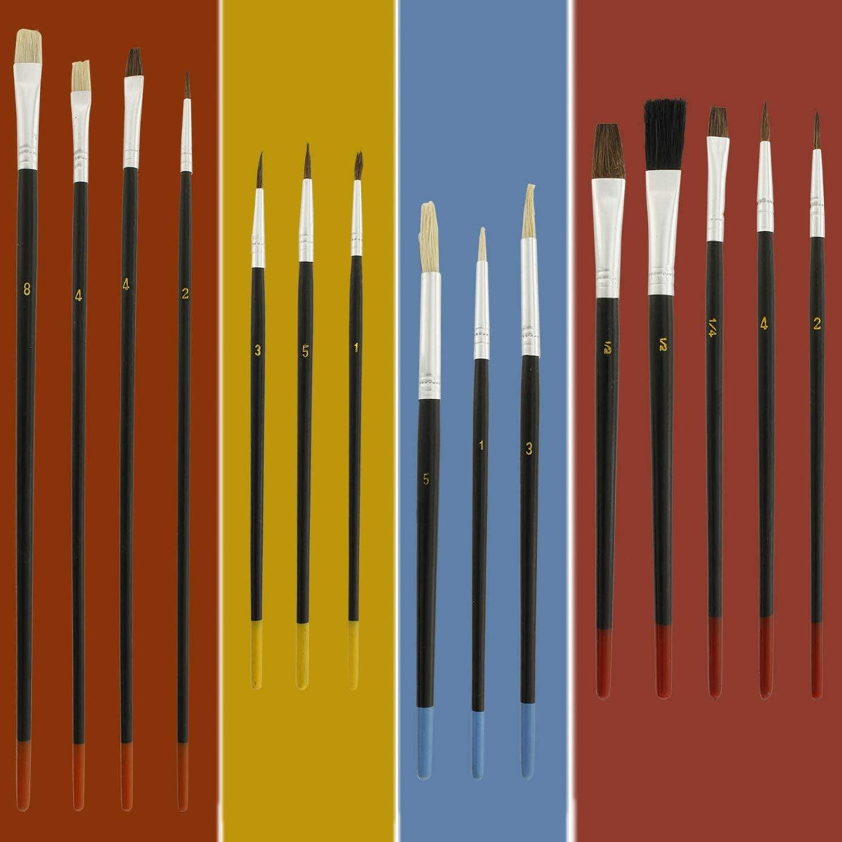 15pc Multi-Purpose Artist Paint Brush Set Pony round and Flat Bristles Canvas, Paper, Wood Watercolor, Acrylic, Oil WoodArtSupply