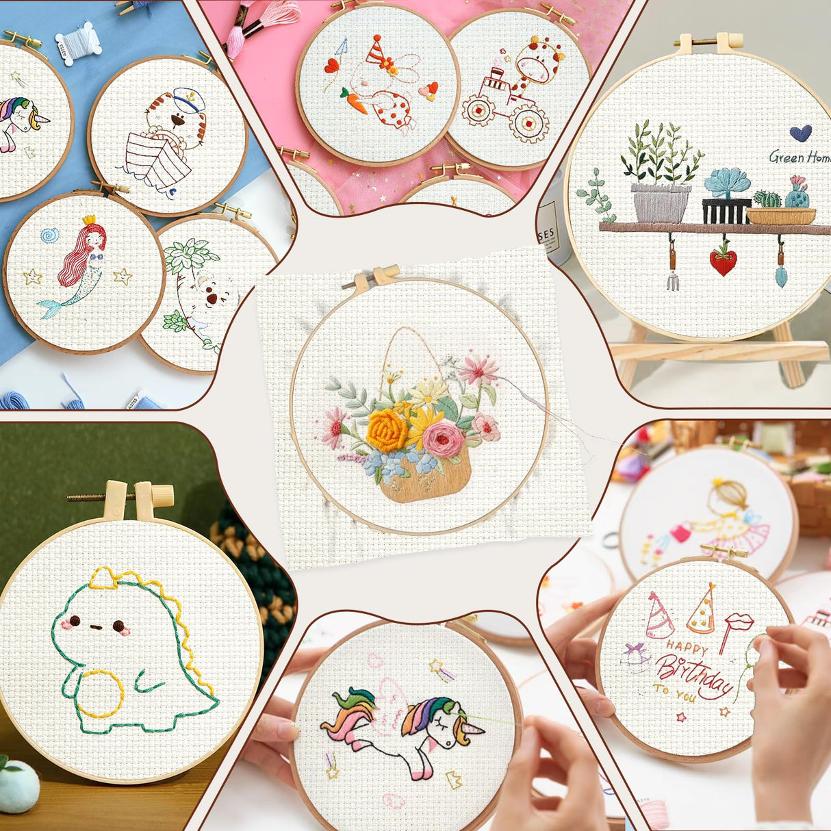 16 PCS Aida Cloth 14 Count Cross Stitch Fabric, 4 Different Sizes 5.9 to 11.8inch, Pre-Cut Squares Fabric for Craft Embroidery, Handmade Needlework, DIY Handicrafts (Beige) Nitelemn