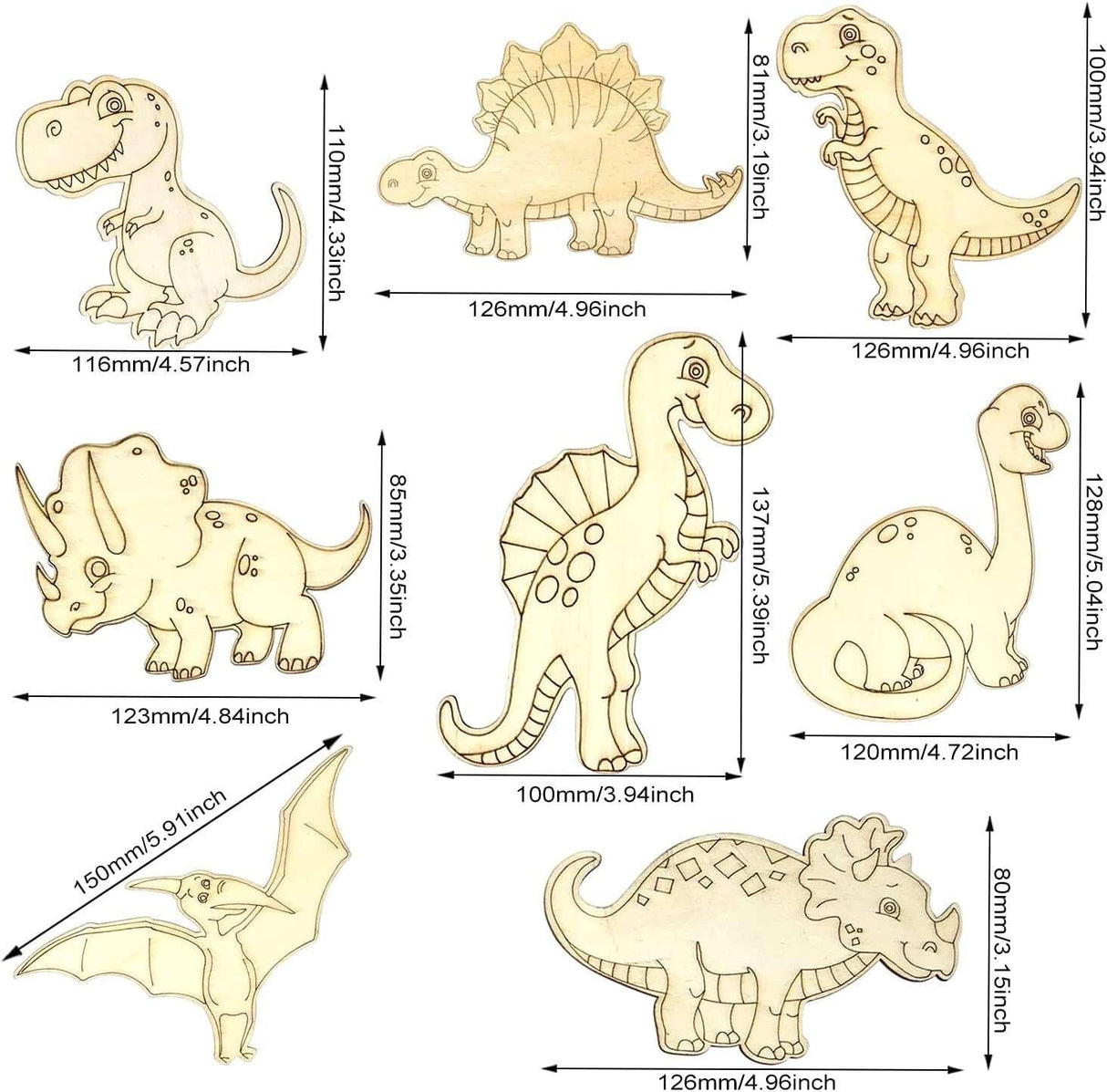 16PCS Unfinished Wood Cutouts Wooden Dinosaur Animal Cutouts Paint Crafts for Home Decor DIY Craft Art Project (8 Style) WoodArtSupply