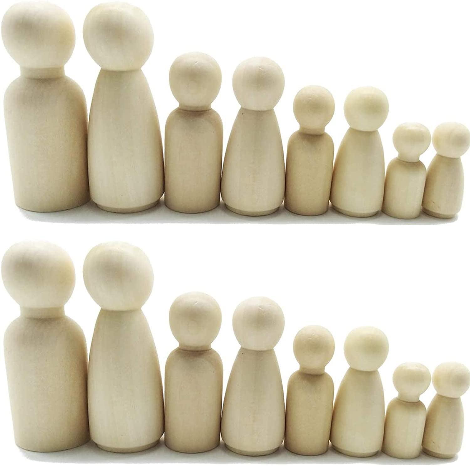Wooden Peg Dolls Unfinished People - Pack of 40 with Storage Case