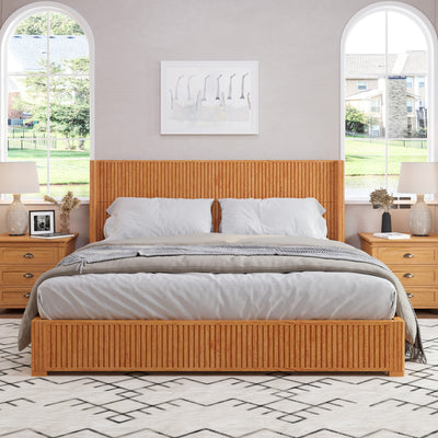 Solid Wood Platform Bed Frame with Headboard, King Size