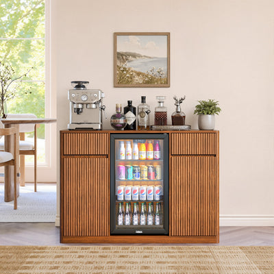53.2" Fluted Buffet Wine Cabinet with Mini Fridge Nook