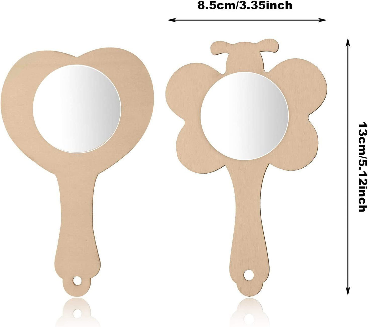 18 Pieces DIY Wood Mirror Craft Unfinished Handheld Mirror Mini Wooden Princess Mirror for Kids DIY Handmade Craft WoodArtSupply