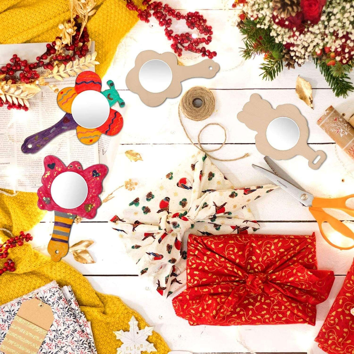 18 Pieces DIY Wood Mirror Craft Unfinished Handheld Mirror Mini Wooden Princess Mirror for Kids DIY Handmade Craft WoodArtSupply