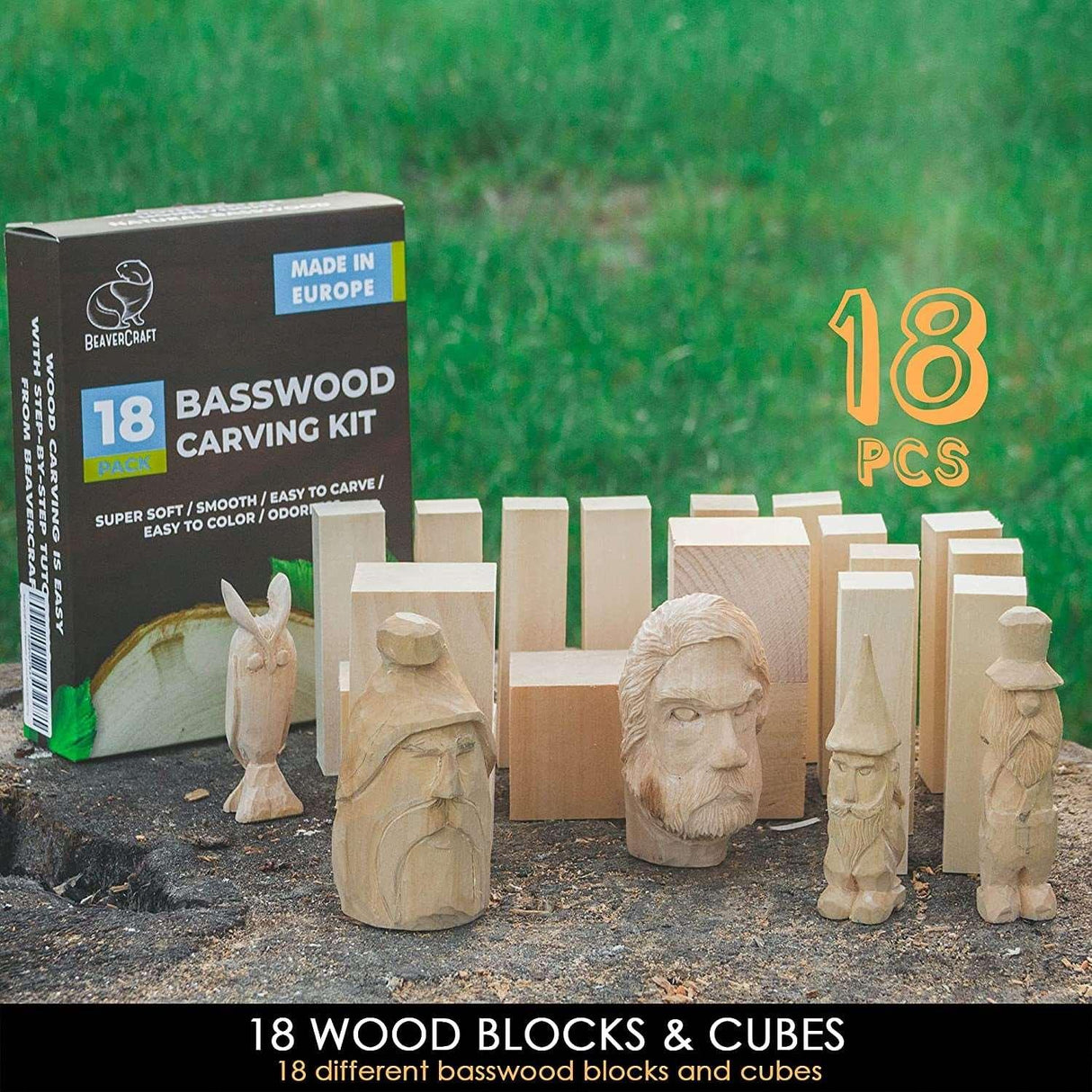 18Pcs Basswood Carving Blocks Whittling Wood Carving for Kit Wood Carving Set WoodArtSupply