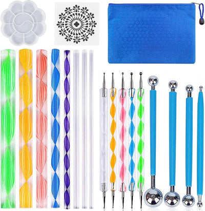19PCS Mandala Dotting Tools Set Painting Rocks Mandala Stencil Ball Stylus Paint Tray Set