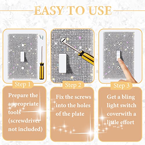 (1PCS) Bling Silver Rhinestone Light Switch Cover Shiny Crystal Sparkle Wall Plate Cover WoodArtSupply