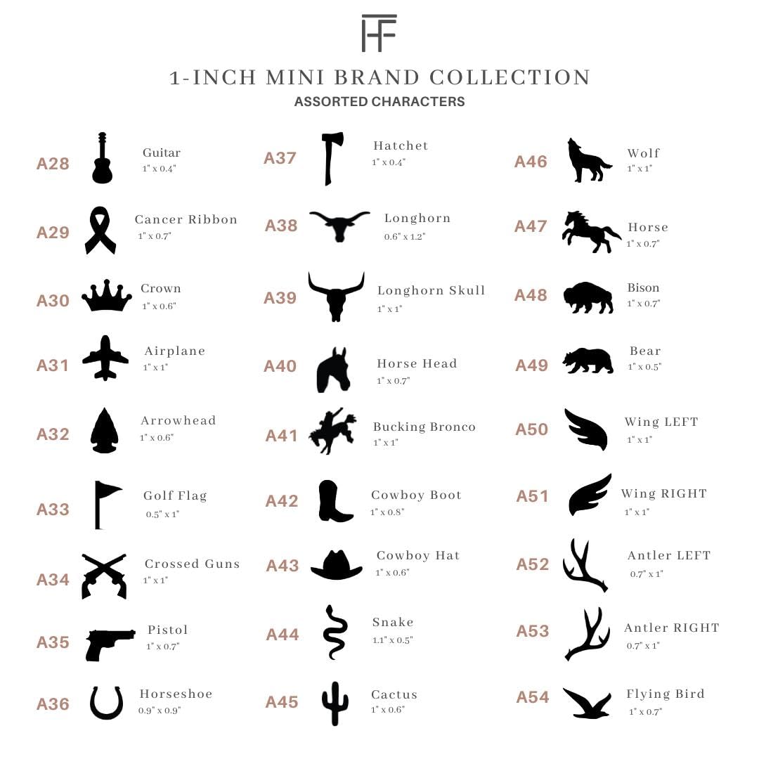 1" Assorted Characters Mini Steel Branding Irons Kit for Hats, Wood Burning, DIY Beginner Adult Crafts - MADE IN THE USA (25 ct, 8" Straight-Steel Handle)… The Heritage Forge