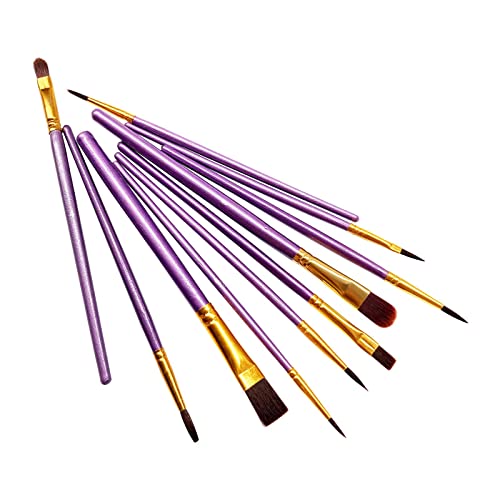 1 Pack 10 Pcs Paint Brushes, Nylon Hair Paint Brushes Set for Kids, Beginner, Suitable for Oil, Watercolor, Acrylic Paint and Body Pinting, Purple LNAUJS