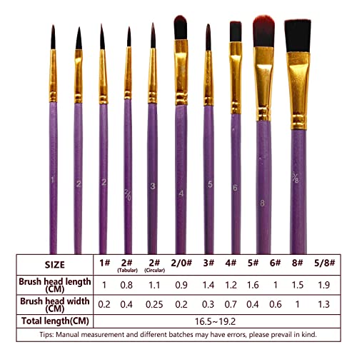 1 Pack 10 Pcs Paint Brushes, Nylon Hair Paint Brushes Set for Kids, Beginner, Suitable for Oil, Watercolor, Acrylic Paint and Body Pinting, Purple LNAUJS
