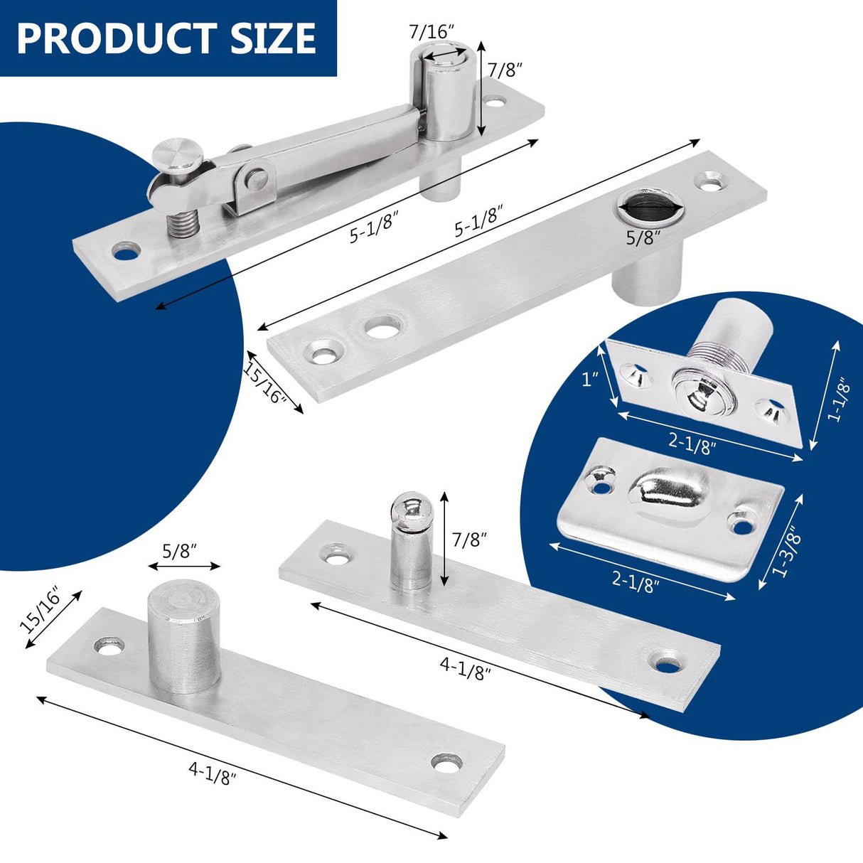 1 Pack | Heavy Duty Pivot Hinge Set with Door Ball Catch for Wood Door - HBL' Stainless Steel Hidden Door Hinge for Secret Door, 360 Degree Rotation, Invisible Pivot Door Hardware for Bookshelf. HBL'