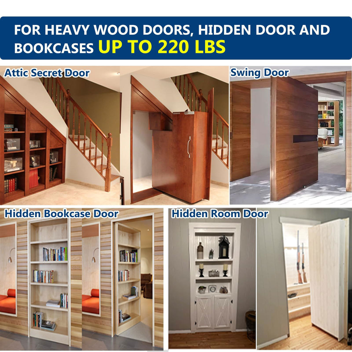 1 Pack | Heavy Duty Pivot Hinge Set with Door Ball Catch for Wood Door - HBL' Stainless Steel Hidden Door Hinge for Secret Door, 360 Degree Rotation, Invisible Pivot Door Hardware for Bookshelf. HBL'