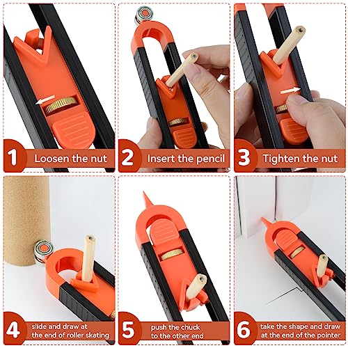 1 Pack Precise Contour Scribe Tool with 2 Pencil, Upgrade Contour Measuring Tool with Adjustable Lock for Woodworking Finish Carpenter, DIY Handyman, yuntop