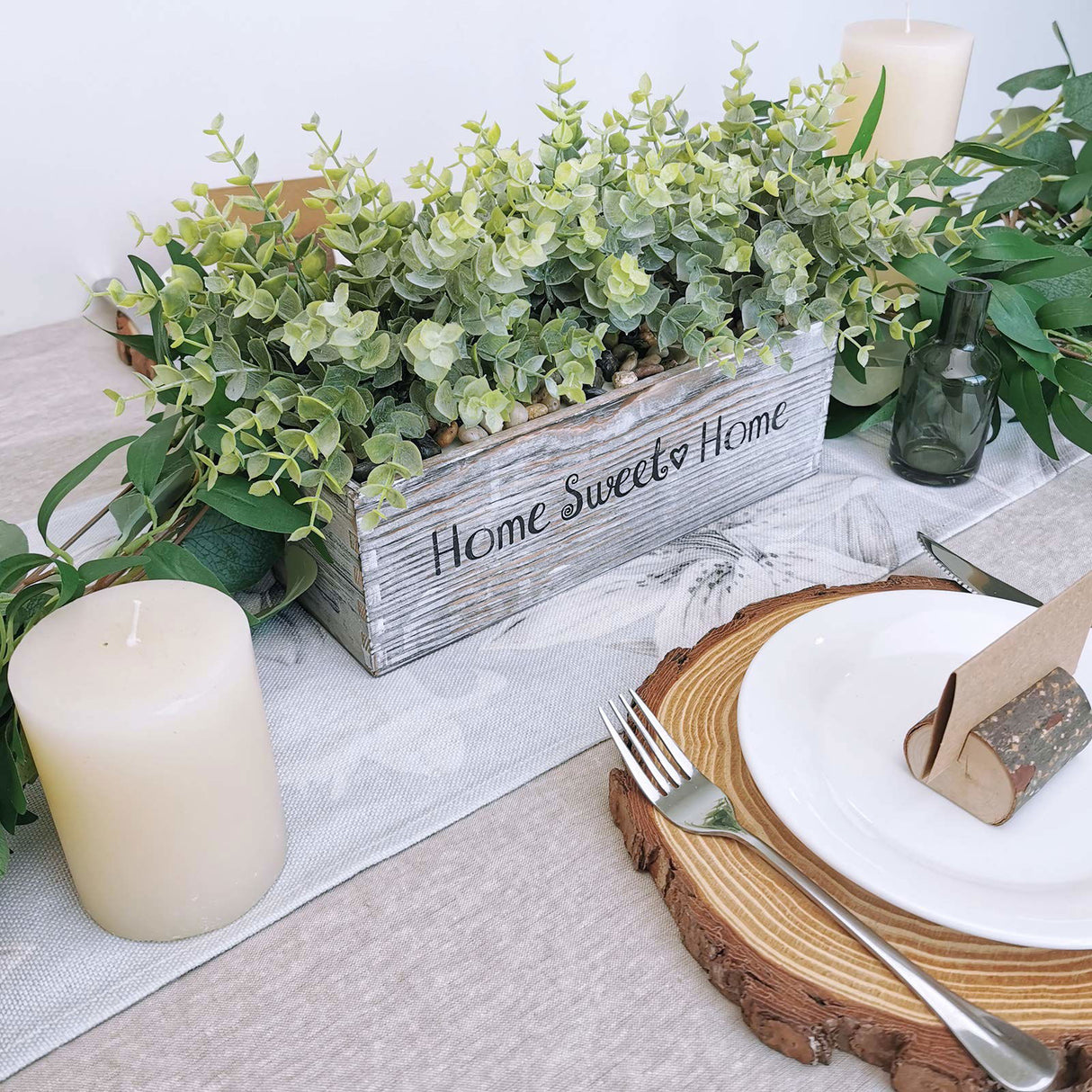 1 Pcs Wooden Potted Eucalyptus Plant Greenery Arrangement Artificial Eucalyptus Plant in Rectangular Wood Planter Box for Rustic Farmhouse Indoor Centerpiece Tabletop Window Sills Kitchen Shelf Decor Winlyn