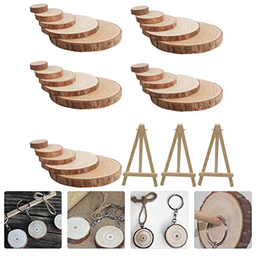 1 Set Christmas Decoration Wood Chips DIY Painting Wood Slices Mini Wood Display Easel Rustic Wood Log Discs Unfinished Wood Rounds Craft Unfinished ABOOFAN