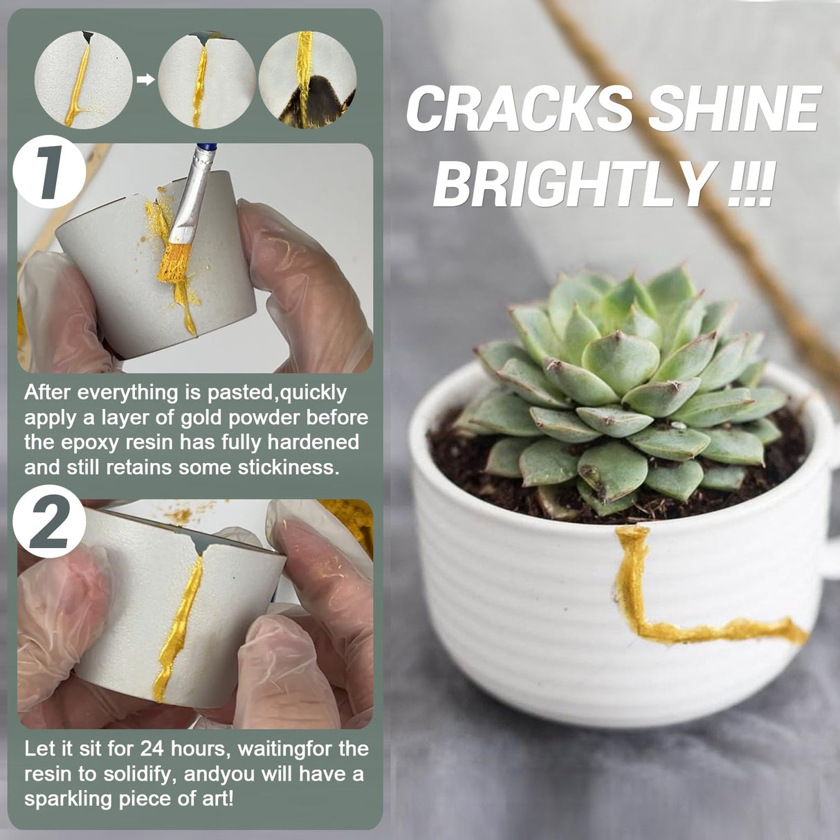 1DFAUL Bio Kintsugi Repair Kit Gold Food Safety Repair Your Meaningful Pottery, Dishwasher Safety, Perfect for Beginners, Bring Japanese Art to Your Home 1DFAUL