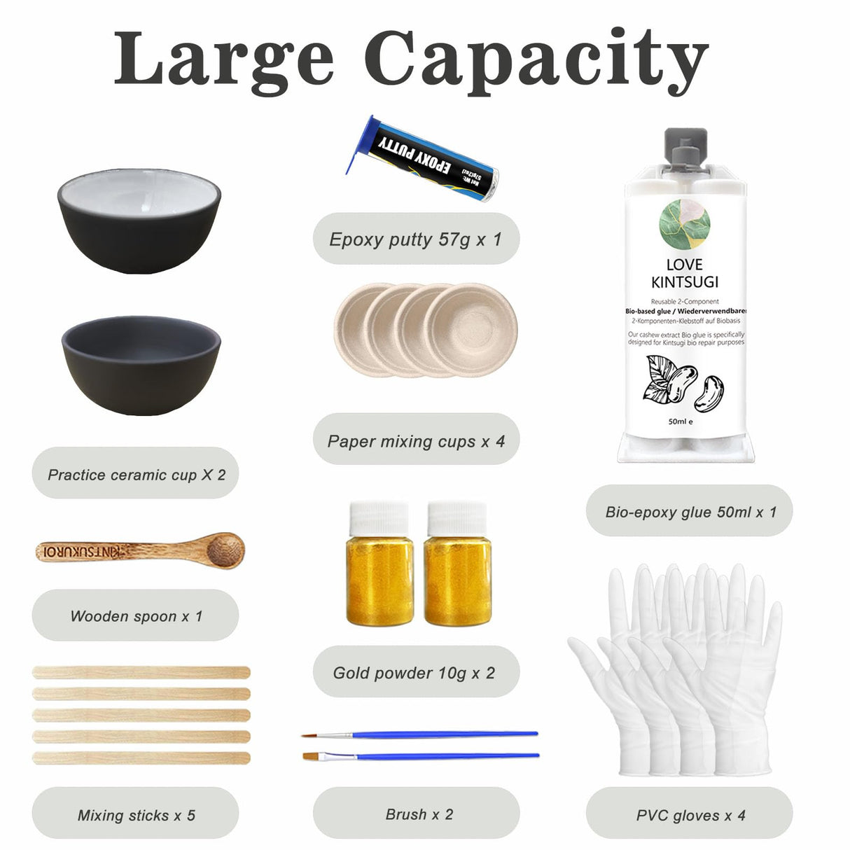 1DFAUL Kintsugi Repair Kit Food Safety, Japanese Gold Repair kit, Bio Gold Glue for Ceramics and Porcelain Repair, Ceramic Repair Kit with Two Practice Cup Perfect for Beginners, Dishwasher Safety 1DFAUL