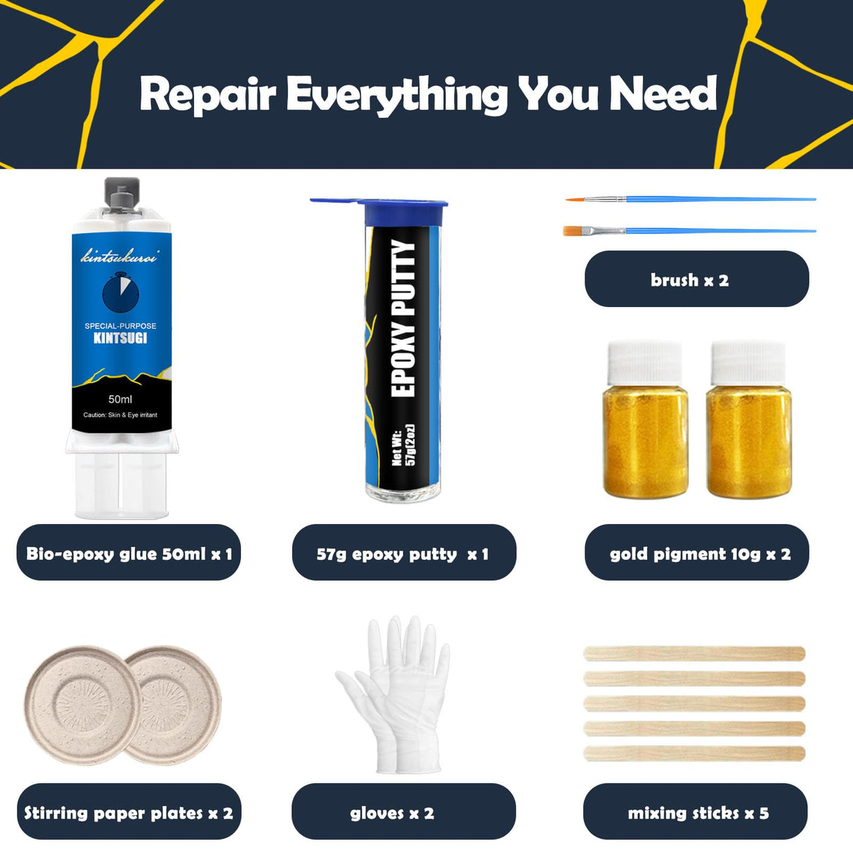 1DFAUL Kintsugi Repair Kit Gold, Gold Glue for Ceramics and Porcelain Repair, Kintsugi Kit Repairs Your Meaningful Ceramics, Suitable Gift for DIY Kintsugi Repair Starters 1DFAUL