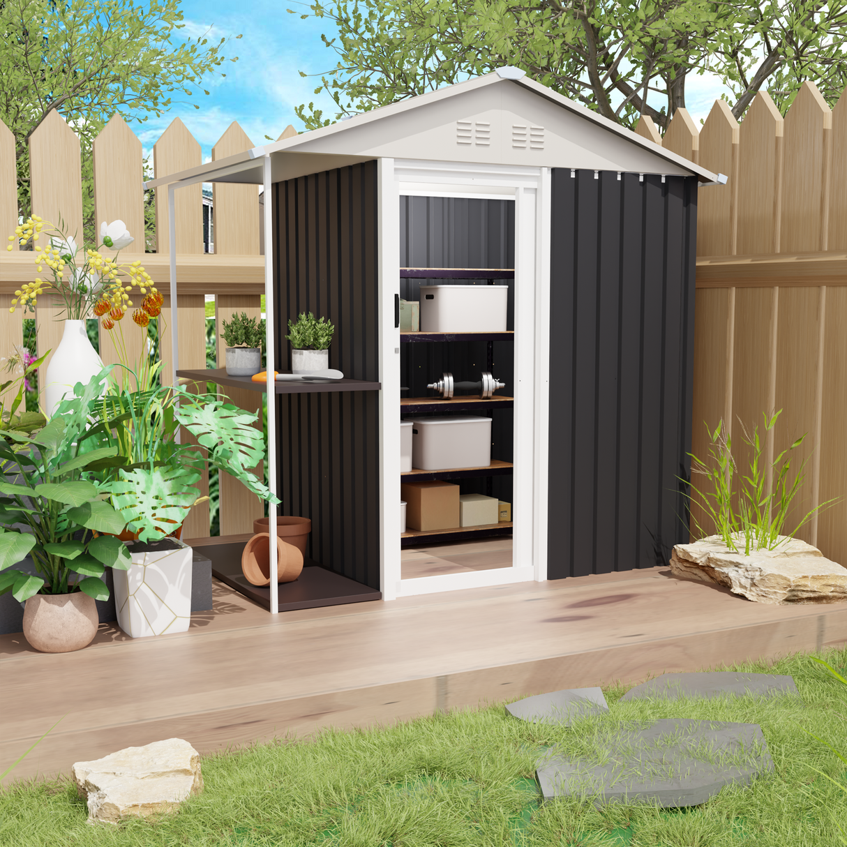 6 x 4 Ft Outdoor Storage Shed with Rack