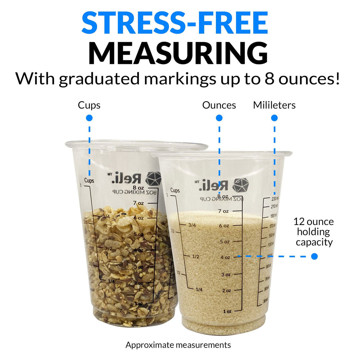 (20 Pcs) Reli. 8 oz Paint Mixing Cup/Resin Mixing Cups | Disposable Measuring Cups | Clear Plastic Mixing Cups for Paint, Epoxy Resin, Pigments | Reli.