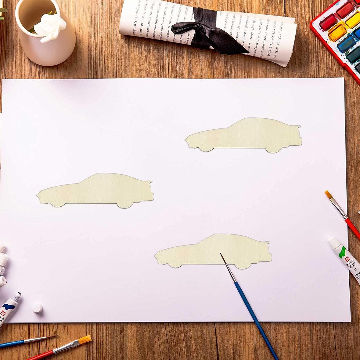 20Pcs Sports Car Wood DIY Craft Cutout Wooden Sports Car Shaped Unfinished Wood Ornaments WoodArtSupply