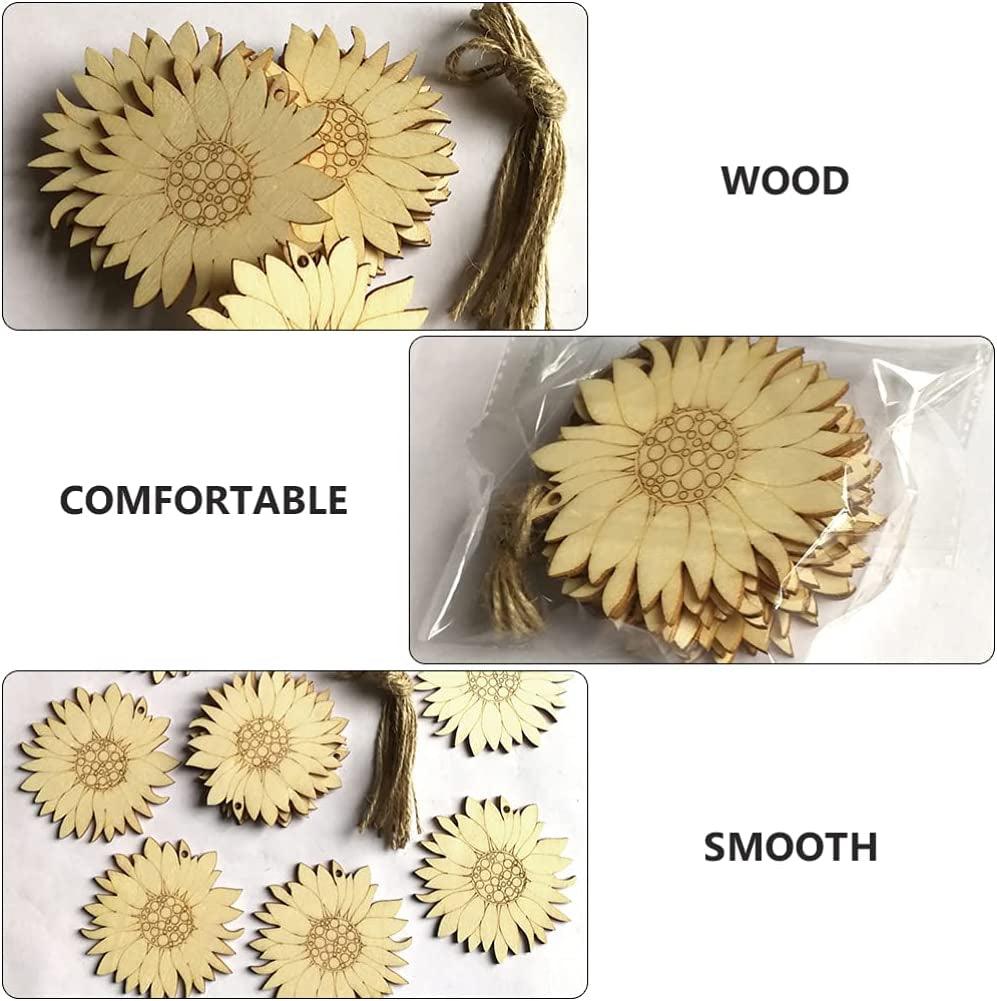 20Pcs Unfinished Wood Cutouts Sunflower Wood Shapes Pieces Wood Discs Slices WoodArtSupply