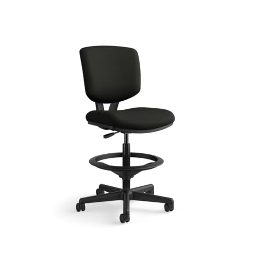 HON Volt Standing Desk Chair, Leather Office Chair with Foot Rest, Armless Drafting Stool, Ergonomic Recline and Center Tilt, for Computers, Offices, Work, Black HON