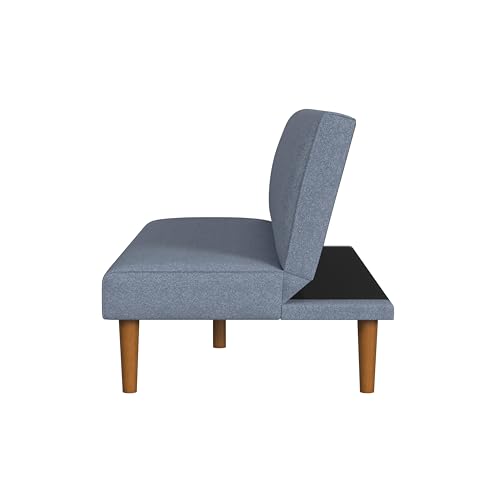 HomePop Upholstered Bergen Convertible Futon Sofa Bed, Modern Sofa Couches for Living Room, Small Spaces, Dorm, Apartment, Blue Woven HomePop