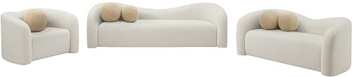 Meridian Furniture 186Cream-L Kali Collection Modern | Contemporary Loveseat with Soft Cream Faux Shearling Teddy Fabric, Curved Back, 62" W x 33" D x 27" H, Cream Meridian Furniture