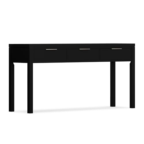 SIMPLIHOME Hollander Console Table - 60 Inch Wide Solid Wood Sofa Table in Black, Contemporary Storage Table for Entryway or Living Room with 3 Drawers and Sleek Metal Hardware SIMPLIHOME