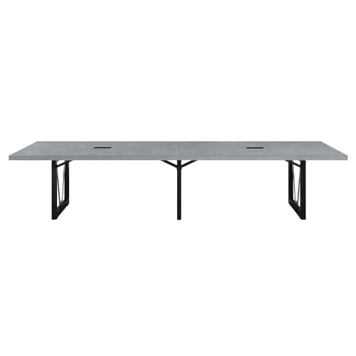NBF District 12FT Industrial Conference Table - Wooden Conference Room Table with Power Outlets & USB Ports - Business Style Training Tables for Home Kitchen, Sunlight Ash nbf signature series