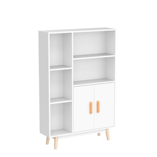 Giantex Storage Cabinet, Free Standing Pantry Cabinet with 2 Door Cabinet and 5 Shelves, Home Office Furniture Bookcase, Side Cabinet, Cupboard, Wood Cube Organizer (White) Giantex