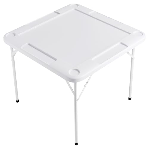 VEVOR Mahjong Table, Square 4 Player Folding Card Table with 4 Cup Holders & 4 Chip Trays, Portable Domino Game Table with 1 Set of Dominoes for Mahjong Poker Puzzles, 35.4 x 35.4-inch, White VEVOR
